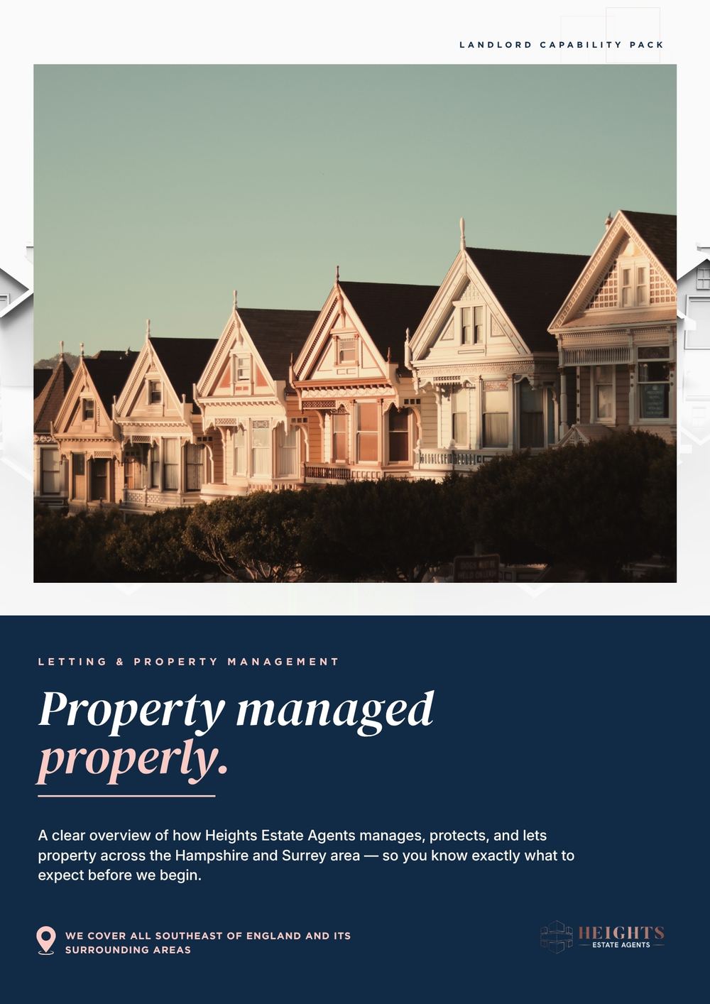 Heights Estate Agents landlord capability pack — brand and print design